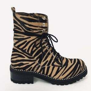 NWT Aqua Women's Tiger Print Jax Studded Leather Combat Hiker Boots